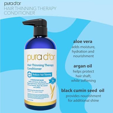 PURA D'OR Hair Thinning Therapy Biotin Shampoo and Conditioner Set, CLINICALLY TESTED Effective Results, Hair Thickening Products For Women & Men, Natural Routine, Color Safe, 16oz x2 - Image 6