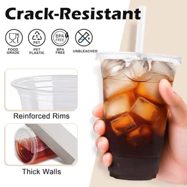 Lamosi 100 Pack 16 oz Clear Plastic Cups with Lids and Straws, Disposable Plastic Coffee Cups with Lids for Iced Coffee, Cold Beverages, Smoothies and To-Go Drinks - Image 3