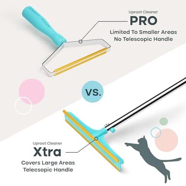 Uproot Cleaner Xtra Pet Hair Removal Tool: Reusable Carpet Rake with Telescopic 60" Handle - As Powerful as Uproot Cleaner Pro Pet Hair Remover, but Made for Carpets, Curtains - Don't Bend Don't Kneel - Image 8