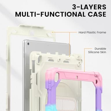 Timecity Case for iPad 9th/ 8th/ 7th Generation 10.2 inch - Heavy Duty Protective Cover with Screen Protector, Rotating Stand, Shoulder Strap & Pencil Holder | Kids-Friendly (Pink Camo) - Image 9