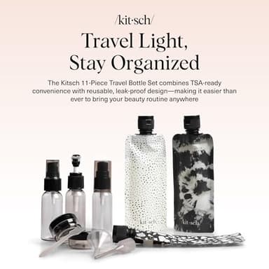 Kitsch 11 PCS Travel Bottles for Toiletries – Travel Essentials Kit for Shampoo, Conditioner, Lotion & More - TSA Approved Travel Bottles, Leak-Proof Refillable Travel Size Containers - Black & Ivory - Image 2