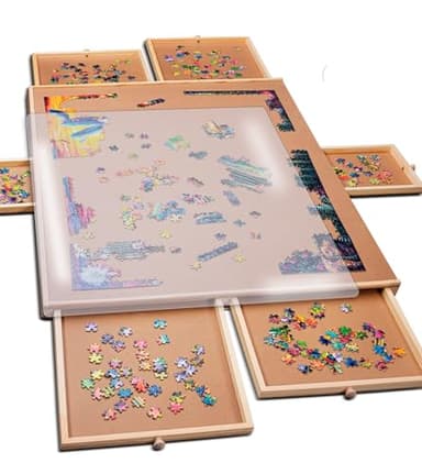 PlayVibe 1500 Piece Puzzle Board with Drawers and Cover - Jigsaw Solve Station - Portable Puzzle Table with Drawers, Tray & Accessories - Raised Edges to Prevent Slipping - Image 1