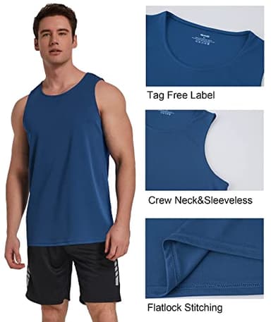 TELALEO 5 Pack Men's Workout Tank Tops Sleeveless Mesh Muscle Gym Shirt Quick Dry Black/Gray/Charcoal/Navy/Blue M - Image 4