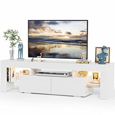 JUMMICO TV Stand with LED Lights, Modern Entertainment Center Media and Open Shelf Console Table Storage Desk with 1 Drawer and Remote Control 20 Color LED Lights up to 70 Inch TV (White) - Image 1