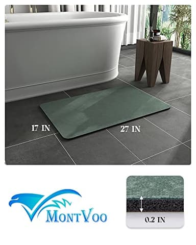 MontVoo -Bath Mat Rug-Rubber Backing Non Slip Quick Dry Absorbent Thin Bathroom Rugs Fit Under Door-Faux Suede Surface Bathroom Floor Mats-Shower Rug for in Front of Bathtub Shower Green 17"x27.5" - Image 2