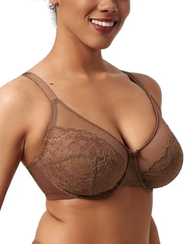 HSIA Minimizer Bras for Women Enchante Full Coverage Underwire Bras Plus Size Lifting Floral Lace Bra for Heavy Breast Coffee Brown - Image 2