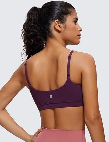 CRZ YOGA Womens Butterluxe Adjustable Spaghetti Strap Sports Bra - Scoop Neck Wireless Padded Yoga Workout Crop Top Deep Purple XX-Small - Image 2