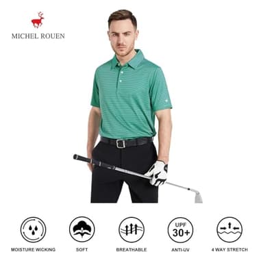 Golf Shirts for Men Dry Fit Moisture Wicking Casual Sport Short Sleeve Mens Golf Polo Shirts Green Stripe - Image 5