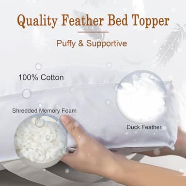 WhatsBedding 5 Inch Duck Feather Bed, 100% Cotton Mattress Topper, Extra Thick 2500gsm Overfilled Pillow Top, Hotel Collection - Image 4