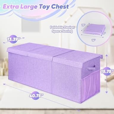 Mabahoo Extra Large Toy Box, Toy Chest for Kids Boys Girls, Collapsible Sturdy Storage Organizer with Mesh Pockets, 40"x14"x16" Kids Box Bins Baskets for Nursery, Playroom, Purple - Image 7