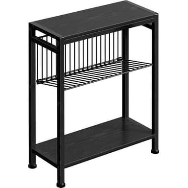 Homedawn End Table for Small Space, 3-Tier Narrow Side Table with Magazine Holder, Nightstand, Skinny Snack Couch Table in Living Room, Bedroom Study and Balcony (Black) - Image 1