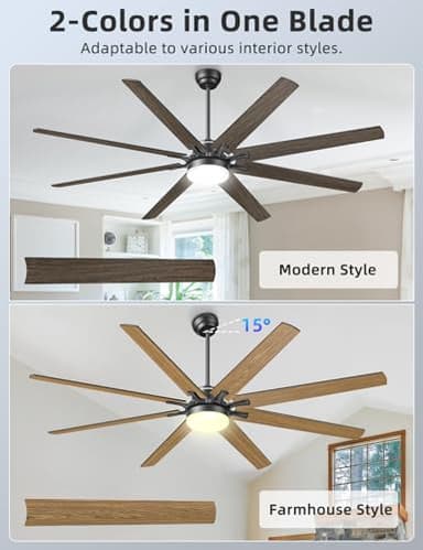 Arecovas 72 Inch Large Ceiling Fans with Lights and Remote, Black Ceiling Fan with Quiet DC Motor, 3CCT Dimmable, 3 Downrods, 8 Dual Finish Blades Industrial Ceiling Fan for Kitchen Living Room Patio - Image 8