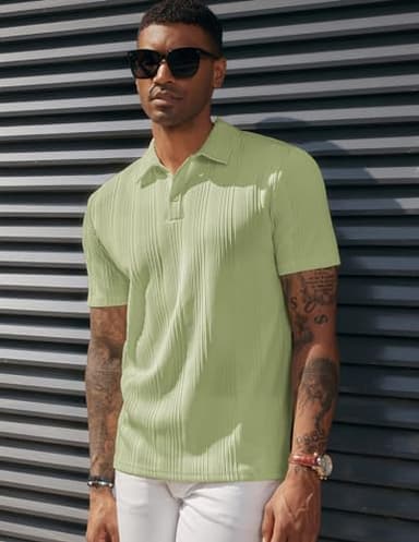 PJ PAUL JONES Mens Short Sleeve Polo Shirts Lightweight Textured Polo Shirts for Summer - Image 2