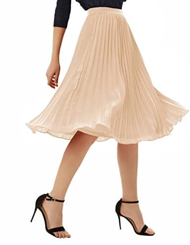 GRACE KARIN Women's Flared Pleated Ruffle Chiffon Skirt Below Knee Light Khaki S - Image 4