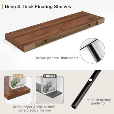 Heimlove Walnut Bathroom Shelves Floating Shelves for Wall Shelf Over Toilet Long Wall Mounted Modern Farmhouse,48 x 12 Wall Shelves with Invisible Brackets for Living Room, Kitchen, Bedroom - Image 5