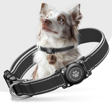 Airtag Dog Collar - 100% Waterproof Air tag Dog Collar Holder for Apple AirTag, Reflective, Soft Padded, Everlasting, GPS Dog Collar for Small Medium Large Dogs (Black, M) - Image 1