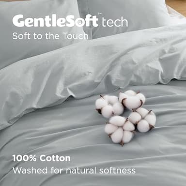 Bedsure 100% Washed Cotton Duvet Cover Queen Size - Pastel Blue Minimalist Cotton Duvet Cover Linen Like for All Seasons - GentleSoft™ Plain Simple Bedding (Pastel Blue, Queen, 90"x90") - Image 3