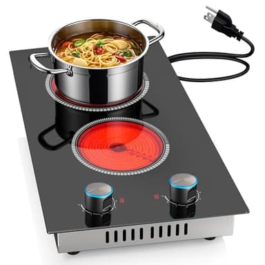 2 Burner Electric Cooktop 120V, 12 Inch Stove Top Burner 2000W, Double Burner Electric Stove with Knob Control, 9-Level Heat, Overheat Protection, High-Temp Alarm, 120V UL Plug - Image 1