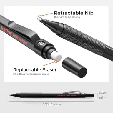 Nicpro 33PCS Black Metal Mechanical Pencil Set in Leather Case, Art Drafting Pencil 0.3, 0.5, 0.7, 0.9 mm, 2mm Lead Holders for Sketching Drawing with 18 Tube (6B 4B 2B HB 2H 4H Colors) Lead Refills - Image 3