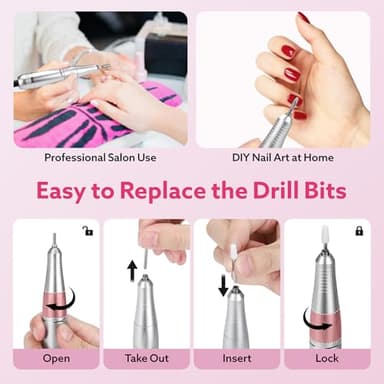 Nimmu Portable Nail Drill Professional, 45000RPM Electric Nail File for Acrylic Nail Remove Gel Polish, Rechargeable Nail Drill Machine with 11 Bits Kit for Manicure Salon Home (Purple) - Image 6