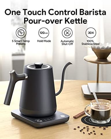 Gooseneck Electric Tea Kettle Pour-Over Kettle for Coffee, with 5 Variable Presets, 100% Stainless Steel Inner, with Keep Warm and Mute Function 0.8L, 1000W Quick Heating, Matte Black - Image 7