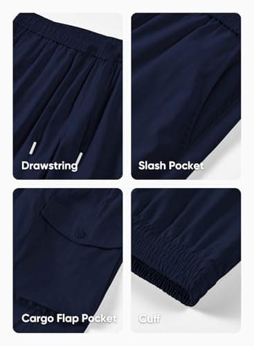 JMIERR Men's Casual Pants Comfy Slim Fit Elastic Waist Drawstring Stretch Tapered Athletic Work Hiking Workout Lightweight Cargo Joggers Sweatpants with Pockets Fall Clothing, S, Navy Blue - Image 8