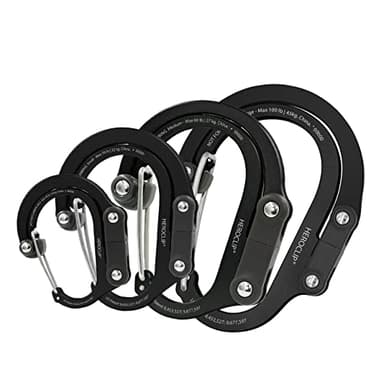 GEAR AID HEROCLIP Carabiner Gear Clip and Hook (Large, Medium, Small, Mini) for Camping, Backpack, Suitcases, Purse and Garage Organization, Stealth Black, Variety Size 4 Pack - Image 1