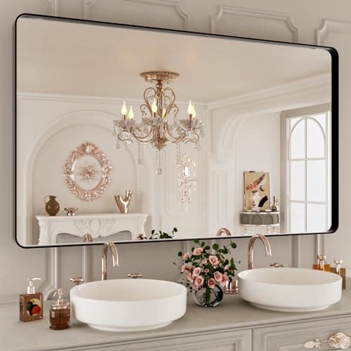 ISTRIPMF Bathroom Mirror Black,50x30 Inch Large Matte Black Bathroom Vanity Mirror,Rectangle Black Metal Framed Mirror for Wall,Anti-Rust,Shatter-Proof (Horizontal/Vertical) - Image 1