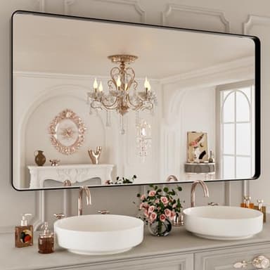 ISTRIPMF Bathroom Mirror Black,50x30 Inch Large Matte Black Bathroom Vanity Mirror,Rectangle Black Metal Framed Mirror for Wall,Anti-Rust,Shatter-Proof (Horizontal/Vertical) - Image 1
