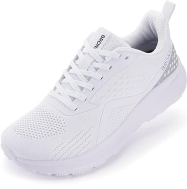 BRONAX Womens Wide Toe Tennis Shoes Mesh Lace up Rubber Sole Size 9.5w Running Casual Walking Gym Athletics Ladies Training Sneakers Fitness Female Footwear Zapatos Deportivos De Mujer Light White 41 - Image 1