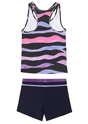 PROALLO Girls Bathing Suits Two Piece Vest Style Swimsuit with Boyshort Tankini Swimwear Zebra - Image 2