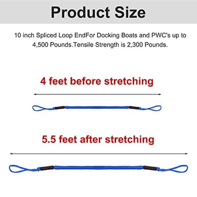 Bungee Dock Lines - Boat Accessories - 4 Feet Shock Cords Docking Rope Mooring Rope for PWC,Jet ski,Pontoon,Kayak,Canoe,Power Boat,Watercraft (Blue) - Image 6