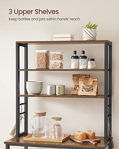 VASAGLE Coffee Bar, 31.5 Inches Baker's Rack for Kitchen with Storage, 6-Tier Kitchen Shelves with 6 Hooks, Microwave Stand, Industrial, Rustic Brown and Black UKKS019B01 - Image 5