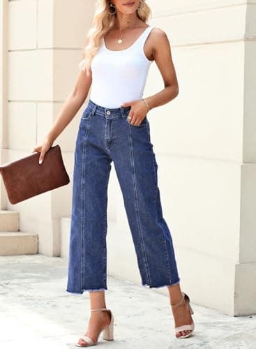 Sidefeel Women's High Waisted Capri Jeans Wide Leg Woman Straight Leg Summer Ankle Denim Pants Blue Size 8 - Image 5