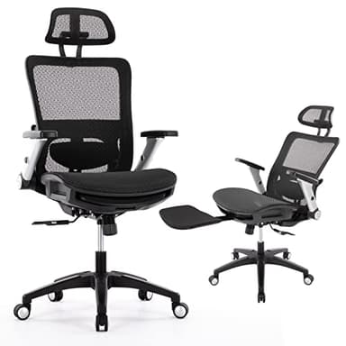 COLAMY Ergonomic Mesh Office Chair with Footrest, High Back Computer Executive Desk Chair with Headrest and 4D Flip-up Armrests, Adjustable Tilt Lock and Lumbar Support-Black - Image 1