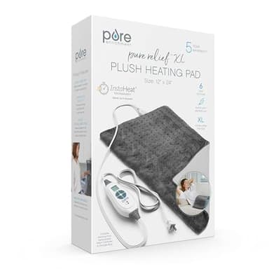 Pure Enrichment® PureRelief® XL Heating Pad - 12" x 24" Electric Heating Pad for Back Pain & Cramps, 6 Heat Settings, Soft Machine Wash Fabric, Auto-Off & Moist Heat (Charcoal Gray) - Image 9