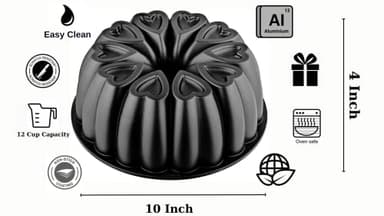MIENCA Heart Shape Aluminum Cake Pan, Titanium Coating, Non-Stick, 12 Cups, Heavy Duty, Gifts for Mom, Molded Cake Pan, 10 Inch Baking Mold, Cast Aluminum Fluted Tube Pan, Easy to Clean (Black) - Image 2