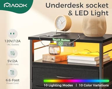 AODK Night Stand with Charging Station, End Table for Bedroom Tall Nightstand with Drawers, Small Nightstand for Bedroom, 4 Tier Storage Bedside Table, Black - Image 4