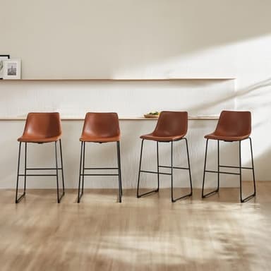 DUMOS 26 Inch Counter Height Bar Stools Set of 4, Modern Faux Leather High Barstools with Back and Metal Leg, Bar Chairs for Kitchen lsland, Elegant Brown - Image 1