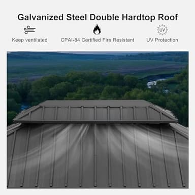 PURPLE LEAF 11' X 14' Hardtop Gazebo with Galvanized Steel Double Roof Outdoor Gazebo for Patio Lawn and Garden Curtains and Netting Included Grey - Image 9