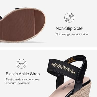 Vepose Women's Wedge Sandals Black Platform Espadrilles Sandals Elasitc Ankle Strap Open Toe 881 Sandals with 3.5" Inchs High Heel Summer Shoes Size 9.5 (CJY881 Black 09.5) - Image 3