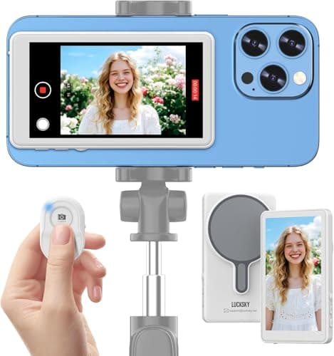 Vlog Selfie Monitor Screen iPhone, 4K 60fps Recording, Wireless Screen Mirroring with Remote Control, Magnetic Fixation, 180° Rotation, 3 Levels of Brightness, Compatible with iPhone & Android - Image 1