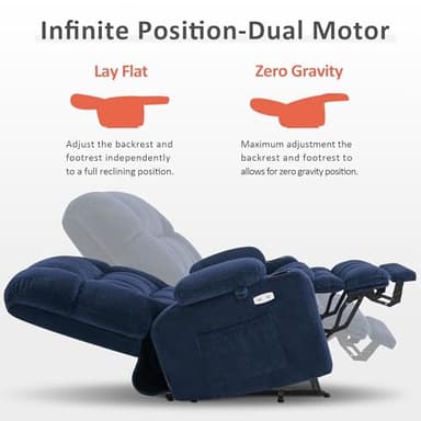 MCombo Oversized Power Lift Recliner Chair for Elderly, Dual Motor Lift Chair with Heat and Massage, Lay Flat Lift Chair for Big and Tall, Cup Holders, Fabric R7891 (Oversize, Navy Blue) - Image 4