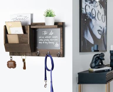 Ziivita Key Holder for Wall - Mail Holder Organizer Wall Mount with Shelf - Rustic Hanging Key Rack Hanger with Hooks Decorative for Home Letter Dog Leash Entryway Farmhouse Living Room Decor - Image 2