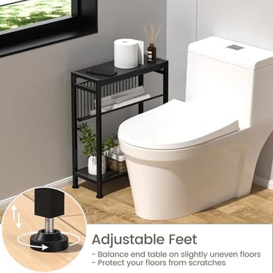 Homedawn End Table for Small Space, 3-Tier Narrow Side Table with Magazine Holder, Nightstand, Skinny Snack Couch Table in Living Room, Bedroom Study and Balcony (Black) - Image 6