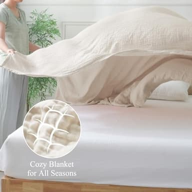 David's Home Ultra Soft Cooling Muslin Blanket Queen, 60% Rayon Derived from Bamboo 40% Cotton, Breathable Lightweight Cozy Gauze Layer for Hot Sleepers All Season,Elegant Home Decoration,Light Tan - Image 9