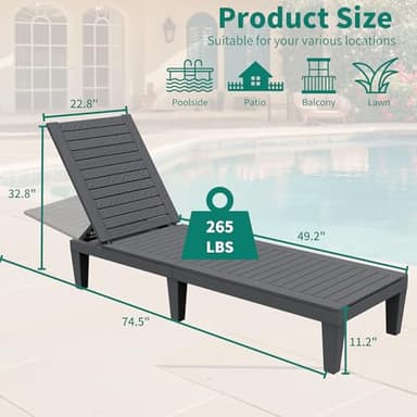 YITAHOME Outdoor Chaise Lounge Chairs Set of 4 with Adjustable Backrest, Sturdy Loungers for Patio & Poolside, Easy Assembly & Waterproof & Lightweight with 265lbs Weight Capacity, Dark Grey - Image 8