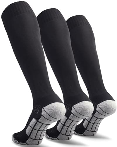 CWVLC Youth Soccer Socks 3 Pairs Girls Boys Volleyball Sport Team Athletic Knee High Long Tube Cotton Compression Socks Black Medium (5Y-7Y Youth/6-10 Women) - Image 1