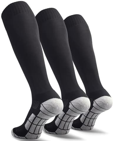 CWVLC Youth Soccer Socks 3 Pairs Girls Boys Volleyball Sport Team Athletic Knee High Long Tube Cotton Compression Socks Black Medium (5Y-7Y Youth/6-10 Women) - Image 1