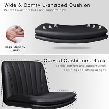 PUKAMI Criss Cross Chair with Wheels,PU Leather Armless Cross Legged Office Vanity Desk Chair for Home Office,Modern Swivel Height Adjustable Wide Seat(Black) - Image 5